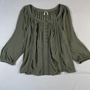 Mudd Small Olive Flowy Rayon Blouse Crochet Detail 3/4 Peasant Sleeve Boho Top